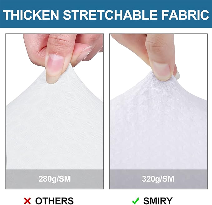 Smiry Waterproof Seat Covers for Dining Room Chairs Set of 2, Stretch Jacquard Removable Washable Chair Seat Slipcovers Protector, No Rear Covers, White