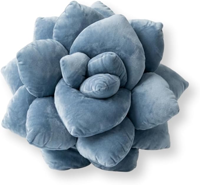 Green Philosophy Co. Succulent® Pillow 16" – Soft 3D Flower Shaped Throw Pillow, Smokey Blue Plush Succulent Pillow for Couch & Bedroom Decor, Cute Plant Lover Gift