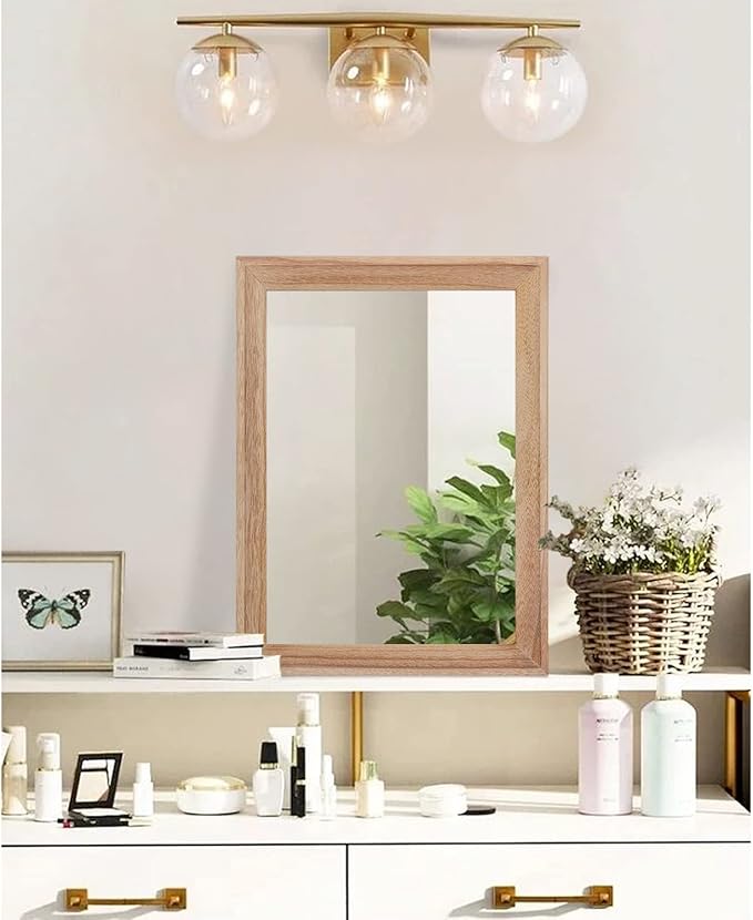 AAZZKANG Rustic Mirrors for Wall Rectangle Wooden Frame Hanging Mirror for Bedroom Bathroom Living Room Entryway Small