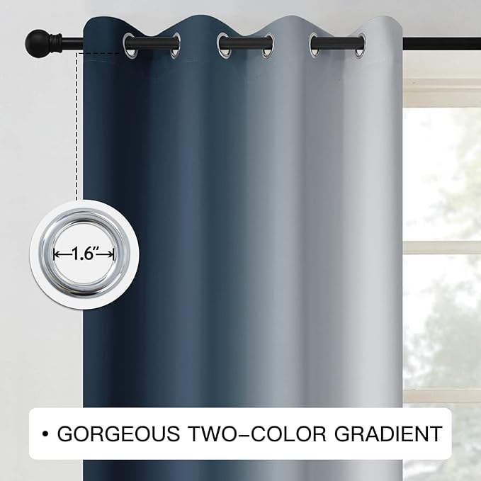 COSVIYA Curtains & Drapes Ombre Navy Blue Curtains 36 inch Long 2 Panels Set, Grommet Room Darkening Light Blocking Insulated Thermal Gradient Window Panels for Bedroom/Living Room,52x36 inches