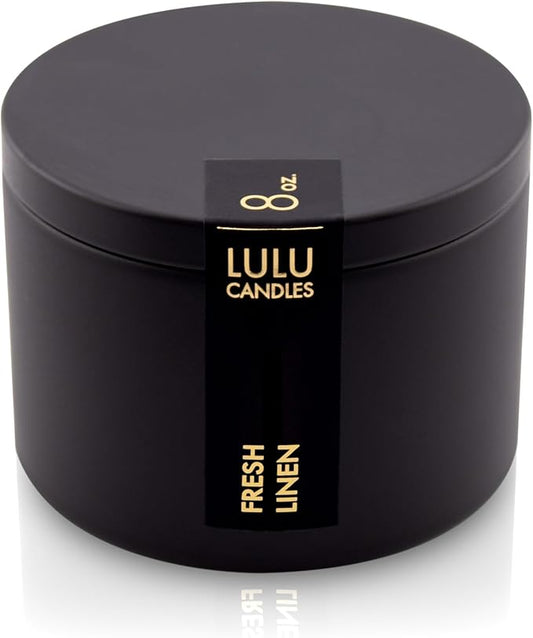 Lulu Candles | Fresh Linen Scented Candle | Smells Clean & Crisp | Luxury Scented Soy Tin Candle | Hand Poured in The USA | Highly Scented & Long Lasting (8 Oz. Tin)