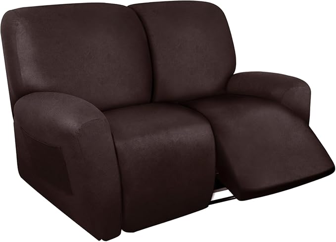 ANARACHON Loveseat Recliner Cover Leather Look Recliner Loveseat Covers Recliner Sofa Cover for 2 Seater Reclining Couch Spandex Fabric Washable 6 Pieces (2 Seater, 01 Chocolate)