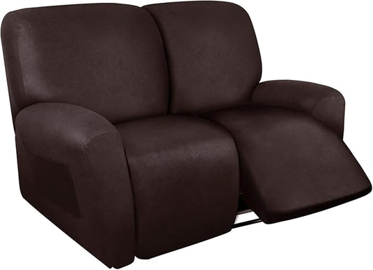 ANARACHON Loveseat Recliner Cover Leather Look Recliner Loveseat Covers Recliner Sofa Cover for 2 Seater Reclining Couch Spandex Fabric Washable 6 Pieces (2 Seater, 01 Chocolate)