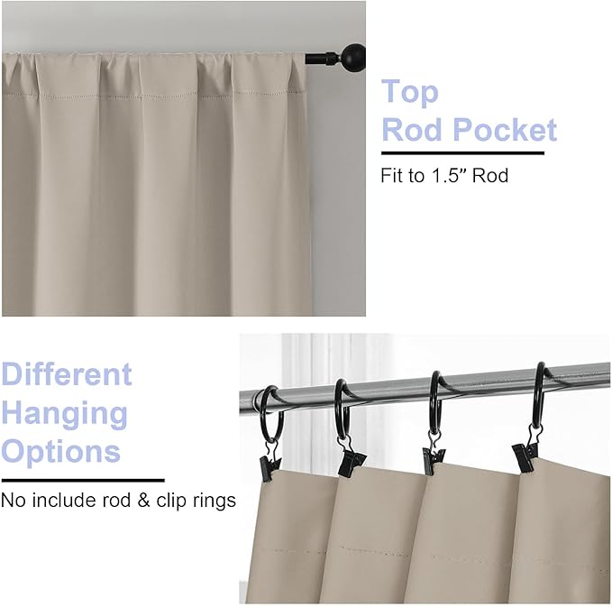 Simplebrand Ava Stone Short Blackout Curtains for Bedroom 54 Inches Long 2 Panels Set, Solid Thermal Insulated, Energy Saving Window Treatment Curtains Blackout Drapes, W40 x L54 Inch, Stone