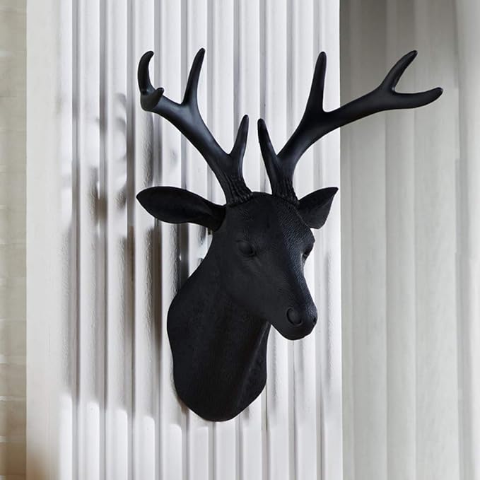 Notakia Wall Charmers Large Black Faux Deer Head Faux Taxidermy Animal Head Wall Decor - Handmade Farmhouse Decor - Rustic Wall Decor Deer Antlers