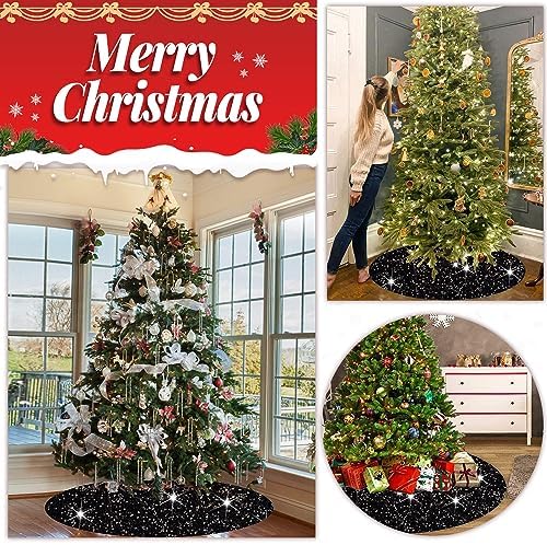 FOTSHARER Christmas Tree Skirt Black 21 Inch Mermaid Sequin Tree Skirt Velvet Halloween Tree Skirts Glitter Tree Cover Skirt for Tabletop Trees Xmas Tree Skirt Mat for Christmas Winter Holiday Decor - Image 5