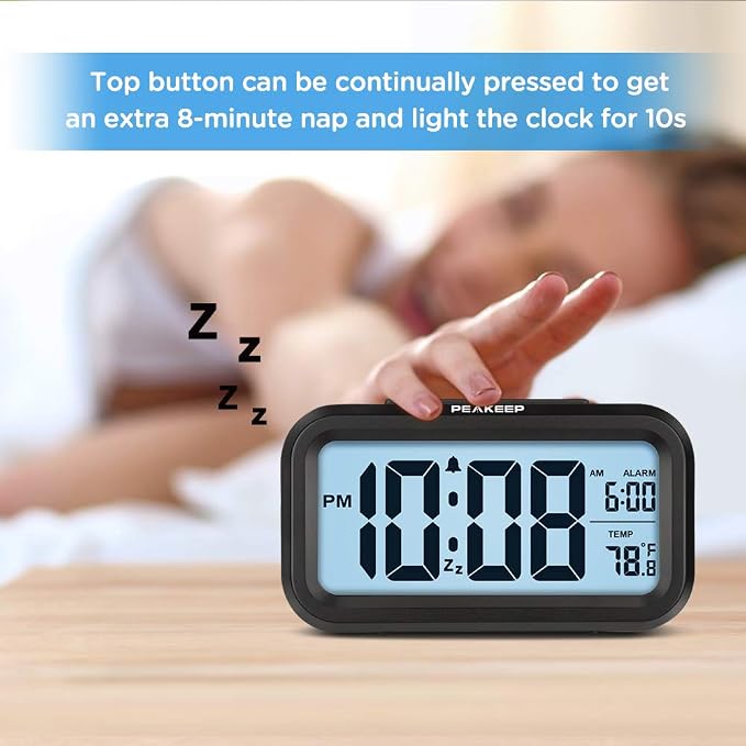 Peakeep Night Light Digital Alarm Clock Battery Operated Indoor Temperature | Small Cordless Cute Clock for Bedroom Desk Travel, Simple to Use for Teens Kids (Black) - Image 3