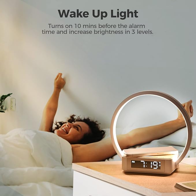 Desk Lamp with Alarm Clock Qi Wireless Charger, Touch Lamp for bedroom - Image 5