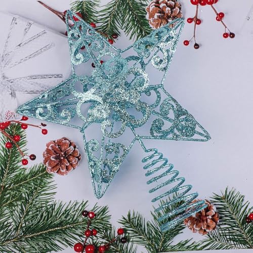 Aneco 10 Inches Christmas Treetop Star Metal Glittered Christmas Tree Topper Xmas Tree Decoration Topper for Christmas Holiday Home Office School Mall Decor, Blue - Image 5