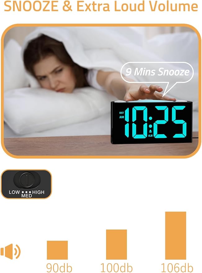 Mesqool Digital Alarm Clock for Bedrooms - Plug-in LED Clock with Dynamic RGB Digits, Dimmable Display & Night Light, 7 Color Options, Adjustable Alarm Volume, DST, 12/24 Hour - Ideal for Kids - Image 8
