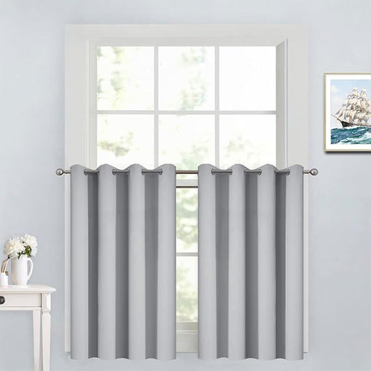 Yakamok 36 Inch Blackout Curtains Panels with Grommets - Room Darkening Thermal Insulated Window Drapes for Living Room/Bedroom,Light Grey, 52W x 36L, 2 Panels
