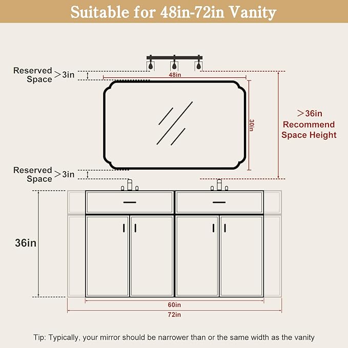WallBeyond 30" x 48" Wood Bathroom Mirror for Wall Mounted, Rustic Rounded Corner Vanity Mirror for Entryway, Living Room or Bedroom Home Decorative [30" x 48" Natural Color]
