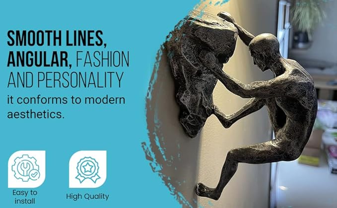 Unbound Resin Climbing Man Wall Sculptures Creative Hand-Finished Sculpture Figurine for Bar/Home/Office Art Decor (Rock Two Hands)