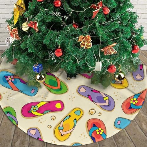 Flip Flops Beach Summer Times Christmas Tree Skirt Funny Tree Mat for Farmhouse Xmas Holiday Party Decorations Indoor Outdoor 36 Inch - Image 4