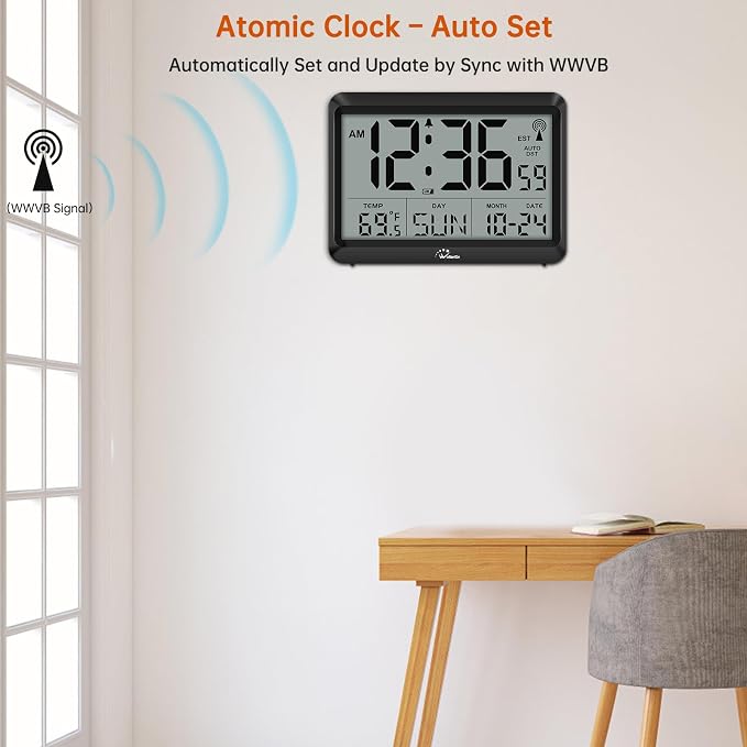 WallarGe Self-Setting Atomic Digital Wall Clock with Auto DST - Image 4