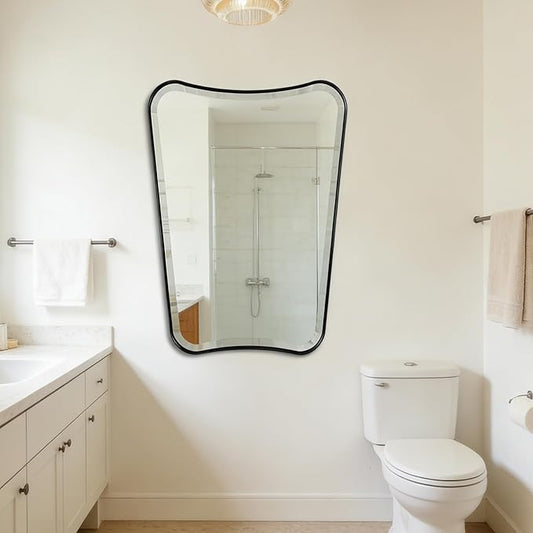 POZINO Irregular Beveled Mirror, 24"x36" Modern Bathroom Vanity Mirror for Over Sink, Unique Butterfly Shape Aesthetic Wall Mirrors for Living Room Bedroom Entryway Hallway Fireplace