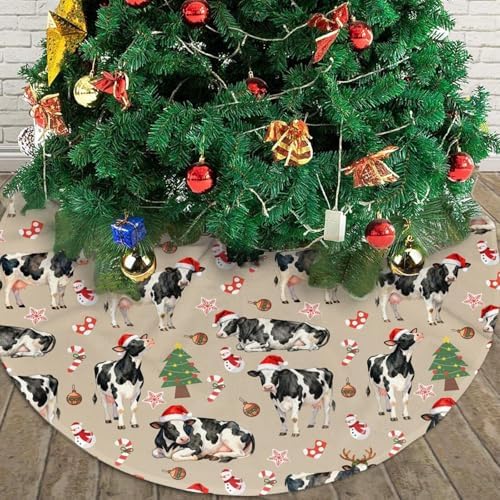 Cow Christmas Tree Skirts with Tassel Xmas Tree Skirt for Home Holiday Indoor Outdoor Seasonal Decors 30" - Image 4