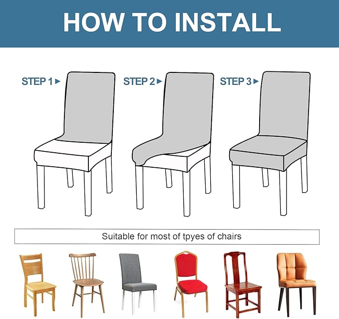 Genina Waterproof Chair Covers for Dining Room, Stretch Jacquard Dining Chair Slipcovers Removable Washable Chair Protector for Kitchen, Hotel, Restaurant (Leaves-Light Blue, 4 PCS)