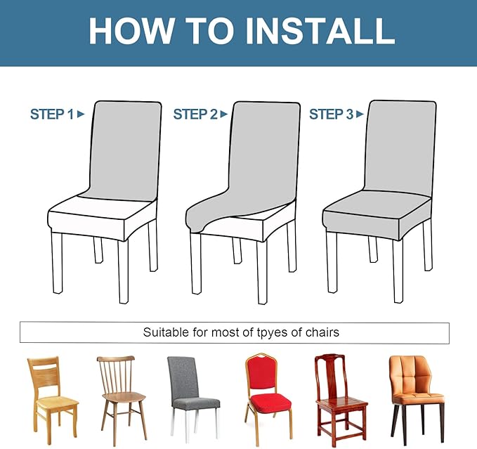 Genina Waterproof Chair Covers for Dining Room, Stretch Jacquard Dining Chair Slipcovers Removable Washable Chair Protector for Kitchen, Hotel, Restaurant (Leaves-Light Blue, 6 PCS)