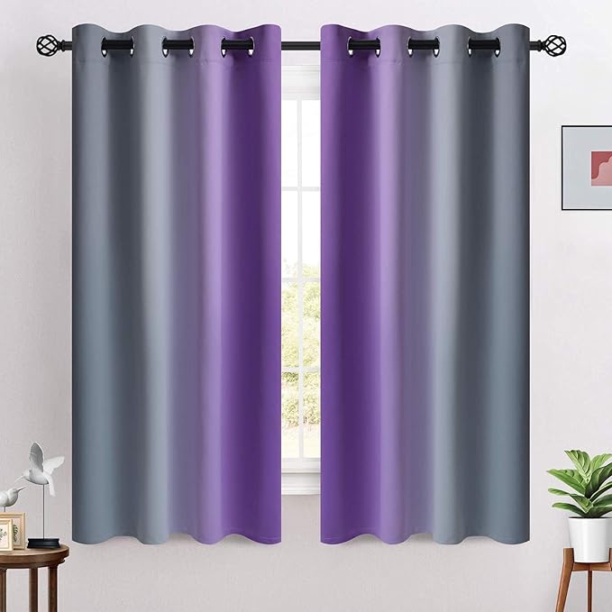 COSVIYA Grommet Ombre Room Darkening Curtains 63 inches Length for Kids/Girls Bedroom, Polyester Light Blocking Purple and Grey Gradient Window Drapes/Curtains for Living Room,2 Panels, 52x63 inches