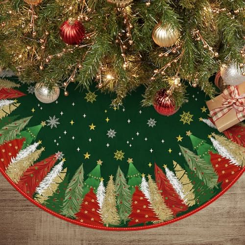 AVOIN colorlife Green Pine Stars Snowflake Christmas Tree Skirt 48 Inch by AVOINcolorlife