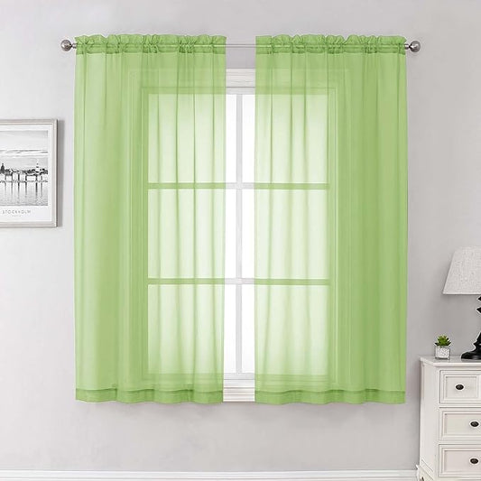 Lecloud Lime Sheer Curtains 63 Inch Length 2 Pcs, Lightweight Solid Transparent Window Curtains for Bedroom, Dual Rod Pocket Modern Farmhouse Decor Drapes for Living Room, Each Panel 42" W x 63" L