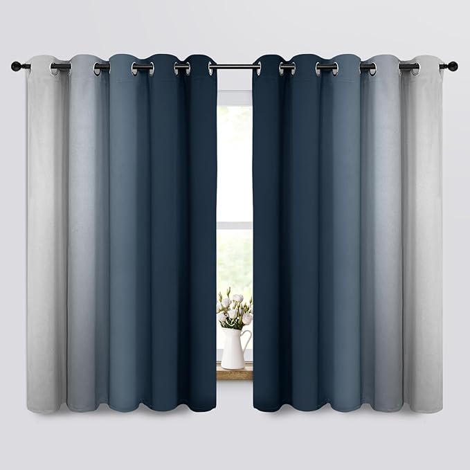 COSVIYA Curtains & Drapes Ombre Navy Blue Curtains 63 inch Length 2 Panels, Grommet Room Darkening Light Blocking Insulated Thermal Gradient Window Curtains for Bedroom/Living Room,70x63 inches