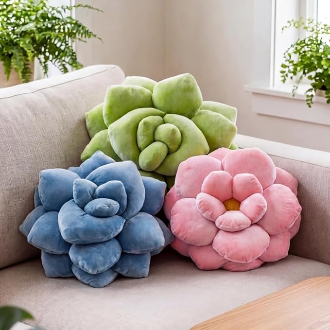 Green Philosophy Co. Succulent® Pillow 16" – Soft 3D Decorative Flower Throw Pillow, Unique Olive Green Plush Flower Cushion, Perfect for Couch, Sofa, Bedroom Decor, Gift for Plant Lovers