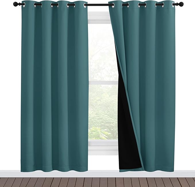 NICETOWN Full Shade Curtain Panels, Pair of Energy Smart & Noise Blocking Out Blackout Drapes for Apartment Window, Thermal Insulated Guest Room Lined Window Dressing(Sea Teal, 55 x 78 inch)