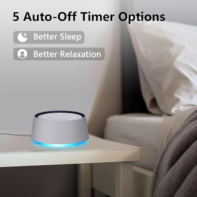 Brown Noise Sound Machine 30 Soothing Sounds White Noise Machine with 12 Night Light Colors Sleep Sound Machine for Adults Baby Kids Noise Canceling for Office Home Privacy Auto-Off Timer - Image 5
