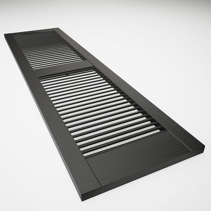 Ekena Millwork Lifetime Vinyl LL1S12X05500BL Standard Cathedral Top Center Mullion, Open Louver Vinyl Shutters, w/Installation Shutter-Lok's & Matching Screws (Per Pair), 12"W x 55"H, Black