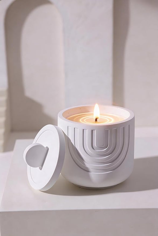 Viyffo Scented Candle – Sandalwood Aroma, Gift-Size 6.35oz Holiday Candle, Non Toxic Soy Candle in Handmade Snow White Plaster Ceramic Jar with Gift Box Perfect for Winter Gifts & Home Decor