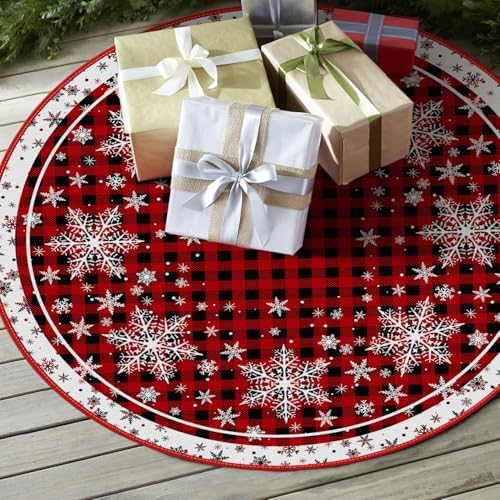 AVOIN colorlife Buffalo Plaid Snowflake Christmas Tree Skirt 36 Inch - Image 4