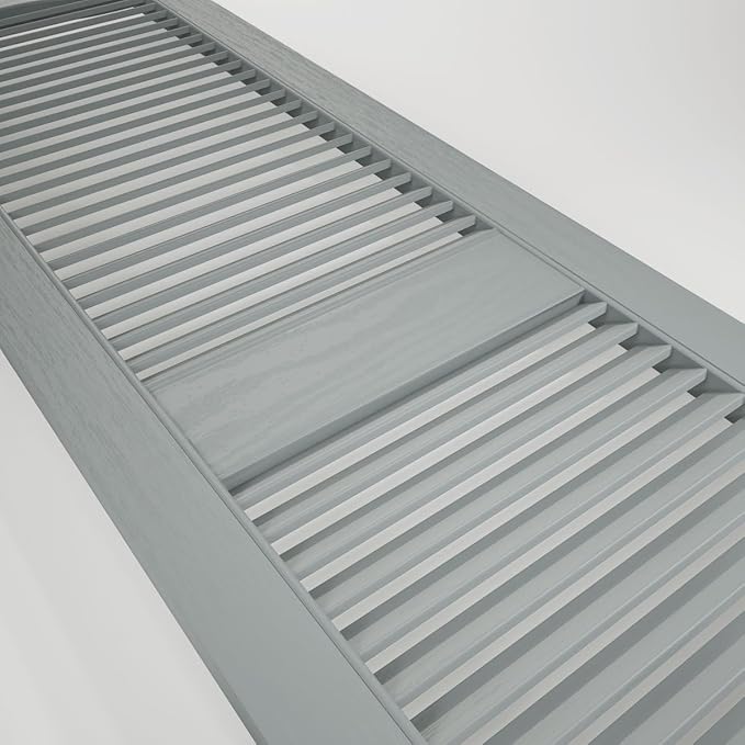 14 1/2"W x 80"H Lifetime Vinyl, Standard Cathedral Top Center Mullion, Open Louver Shutters, w/Installation Shutter-Lok's & Matching Screws (Per Pair), Platinum