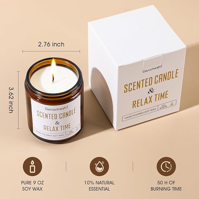 Lavender Scented Candle 9 oz, Fall Candles,Natural Soy Wax Candles, Autumn Gifts Set for Women,Jar Scented Candle with up to 50 Hour Burn Time, Relaxing Home Fragrance for Home