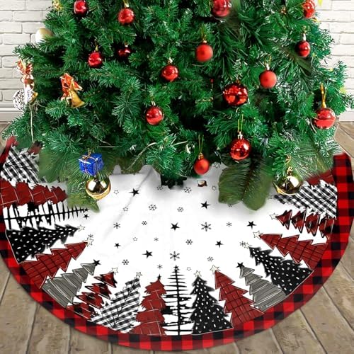 Christmas Tree Skirt 48 Inch Red and Black Buffalo Plaid Tree Skirt Winter Xmas Tree Mat Decorations for Home Holiday Party Indoor Outdoor Decor - Image 2