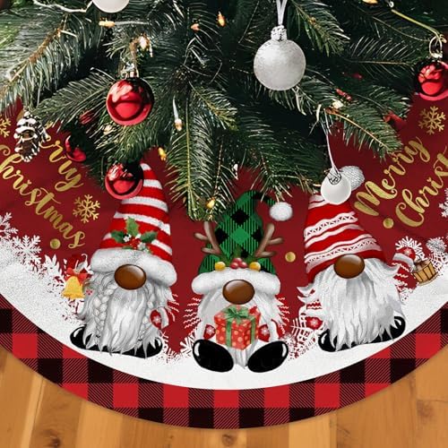 Christmas Tree Skirt, Gnomes Tree Skirts 36 Inch, Christmas Trees Decoration, Xmas Decor Mat for Indoor Outdoor, Xmas Skirts, Gnomes Holiday Decoration - Image 3