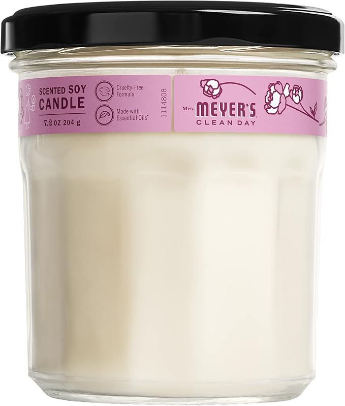MRS. MEYER'S CLEAN DAY Soy Aromatherapy Candle, 35 Hour Burn Time, Made with Soy Wax and Essential Oils, Peony, 7.2 oz