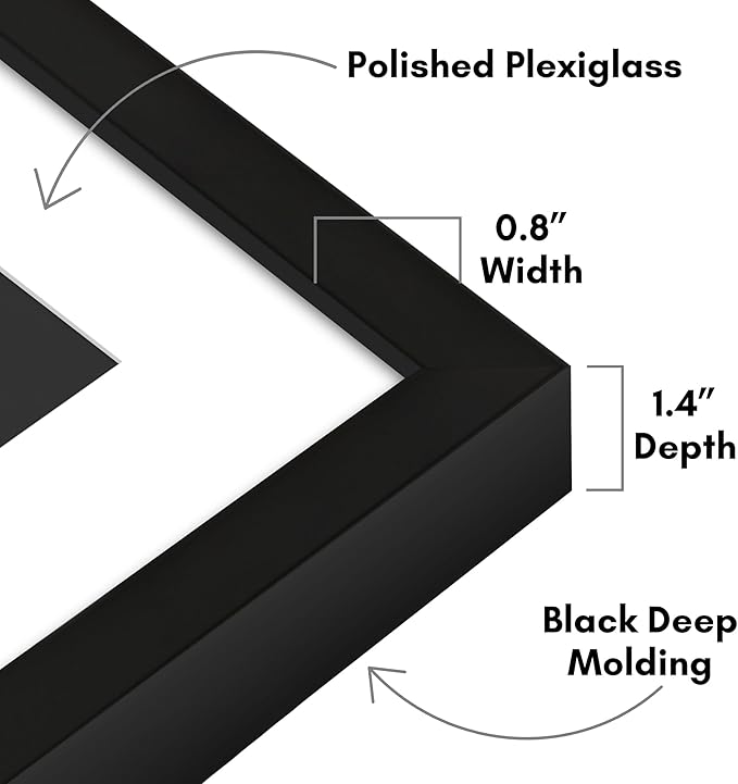 Americanflat 22x28 Poster Frame with Polished Plexiglass - Use as 18x24 Frame with Mat or Display 22x28 Photo Without Mat - Soho Collection - Deep Molding Picture Frames for Wall Display - Black