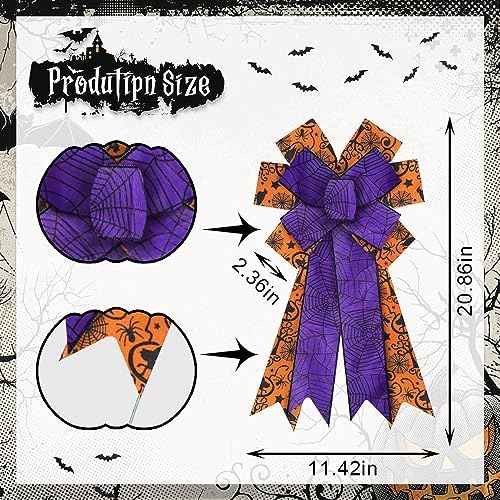 Burlap Purple Spider Wreath Bow for Halloween Decor - Spider Web Orange Bows for Front Door, Indoor/Outdoor Wall & Tree Topper Decoration Supplies - Image 2