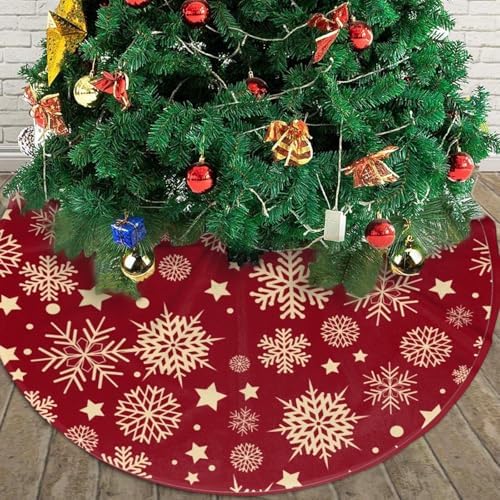 Red and Gold Christmas Tree Skirt 36" for Xmas Halloween New Year Holiday Party Home Tree Mat Decor Ornaments Decoration - Image 4