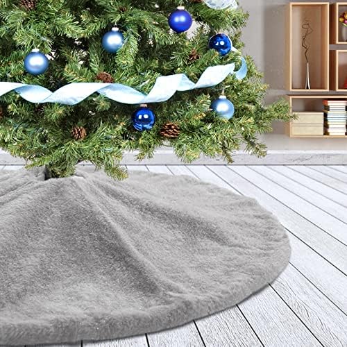 Christmas Tree Skirt 30 inch Light Grey Faux Fur Soft Fluffy Ornaments Xmas Tree Skirts for Xmas Tree Ornaments and Party Holiday Decorations by Amidaky