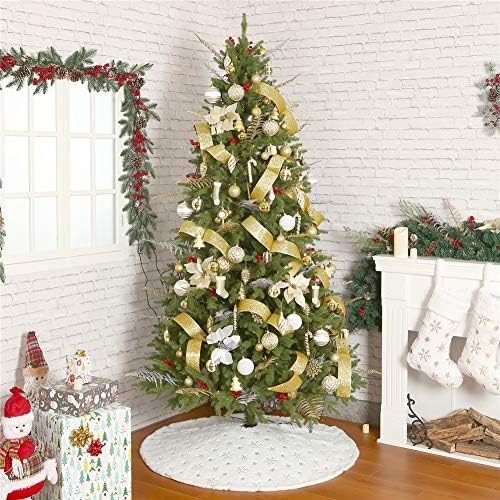 Christmas Sequin Tree Skirt 36in,White Soft Thick with Silver Snowflakes Decorations for 5FT 6FT 7FT Xmas Tree - Image 5
