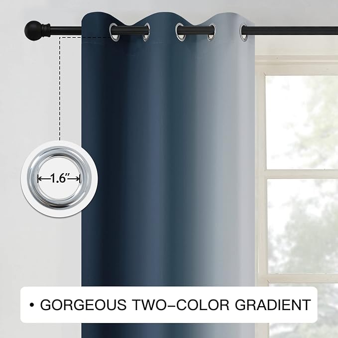 COSVIYA Curtains & Drapes Ombre Navy Blue Curtains 72 inch Length 2 Panels, Grommet Room Darkening Light Blocking Insulated Thermal Gradient Window Panels for Bedroom/Living Room,42x72 inches