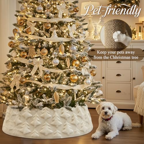 OurWarm White Faux Fur Christmas Tree Collar, Plush Tree Skirt Style Base Cover, Decorative Holiday Tree Ring for 7.5ft to 9Ft Trees, Rustic Farmhouse Christmas Decor Indoor - Image 5