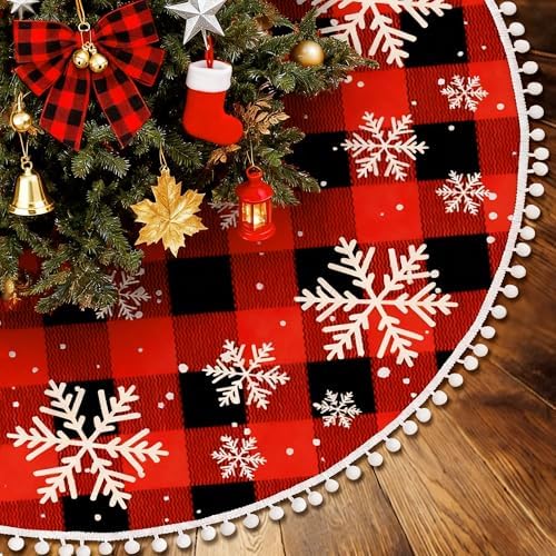 36 inch Christmas Tree Skirt Red and Black Buffalo Plaid Tree Skirt by Sozize