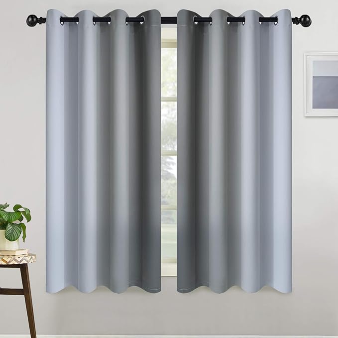 COSVIYA Grommet Ombre Room Darkening Curtains 63 inch Length, Gray and Greyish White Gradient Drapes Light Blocking Insulated Thermal Window Curtains for Bedroom/Living Room,2 Panels,52x63 inches