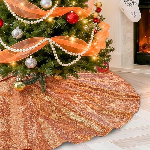 Sequin Christmas Tree Skirt 24 Inch Bronze Satin Tree Skirt with Sequin by B-COOL