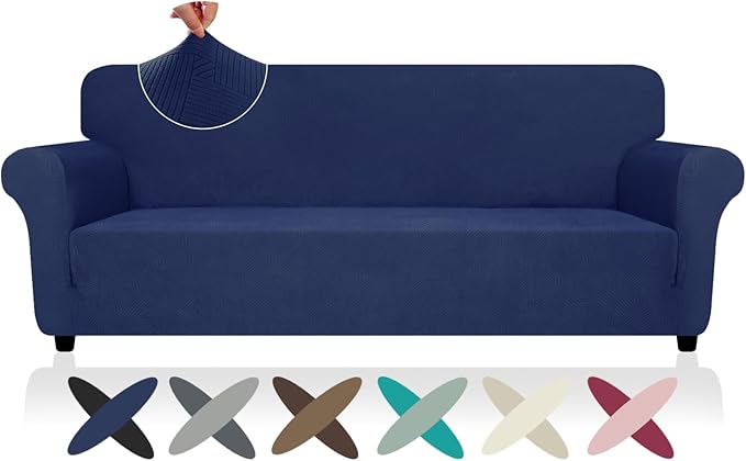 ZNSAYOTX Oversized Super Stretch Couch Cover (92"-115"), New Striped Sofa Covers Comfortable & Durable, Dog Cat Pets Friendly Extra Large Spandex Sofa Slipcovers (Navy Blue, XL Sofa)