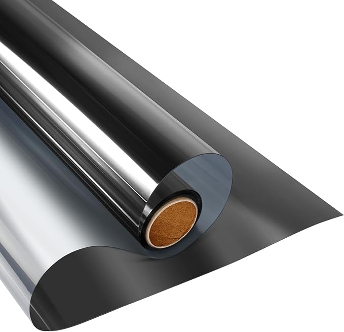 KESPEN Window Film One Way Daytime Privacy Static Cling Heat Control Glass Window Tint Mirror House Film, Black-Silver, 35.4 Inch X 26.2 Feet